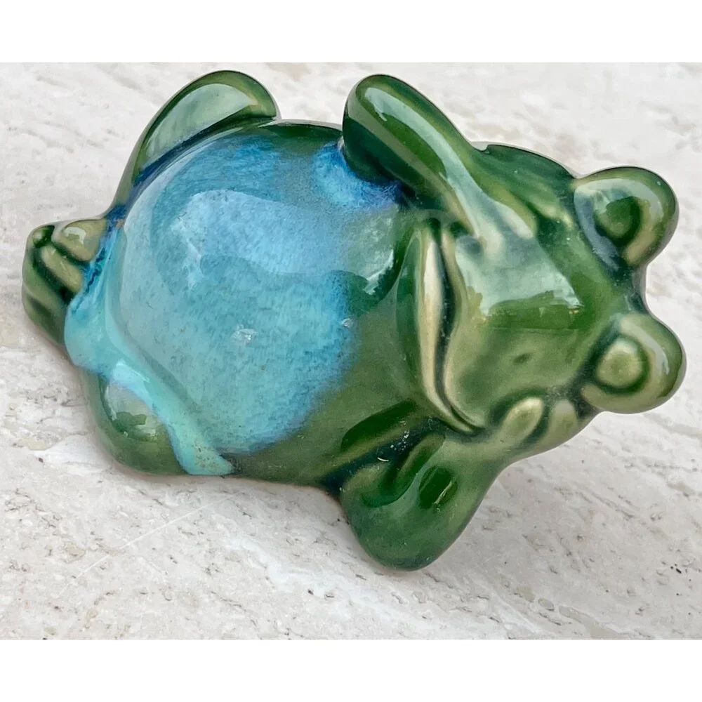 Vintage Ceramic Green Frog Figurines Set Of 2 Hand-Painted Glossy Finish - Picture 9 of 12